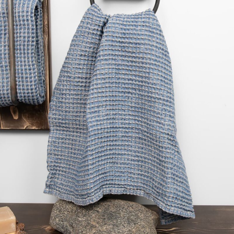 grey blue linen cotton bath towel, washed