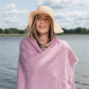 Lilac checked linen beach towel, 100% linen