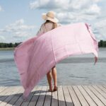 KORFU liliowy ręcznik plażowy w kratkę