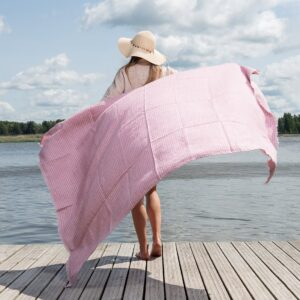 Lilac checked linen beach towel, large size