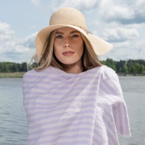Linen beach towel in yellow and lilac stripes, 100% linen