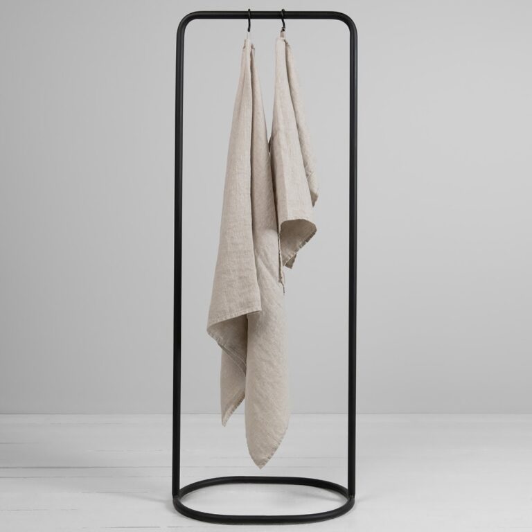 Beige linen striped bath towel