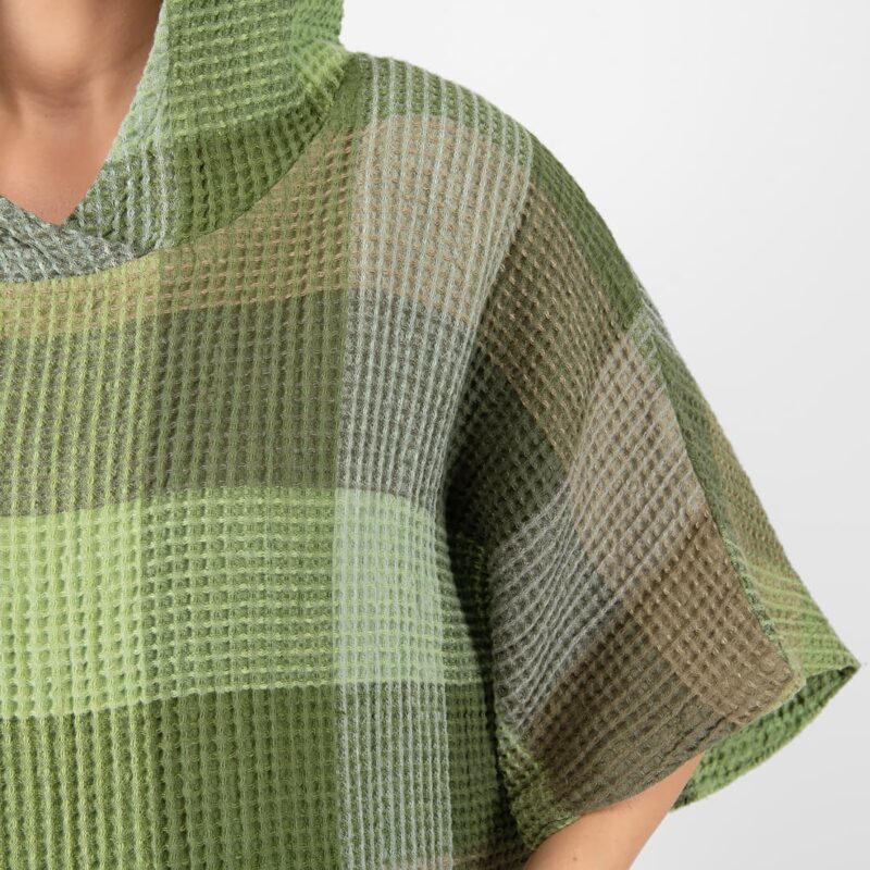 green linen poncho waffle, big checks.
