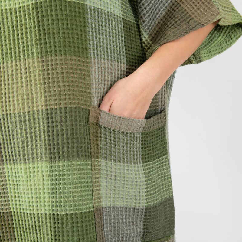 green linen poncho with pockets.