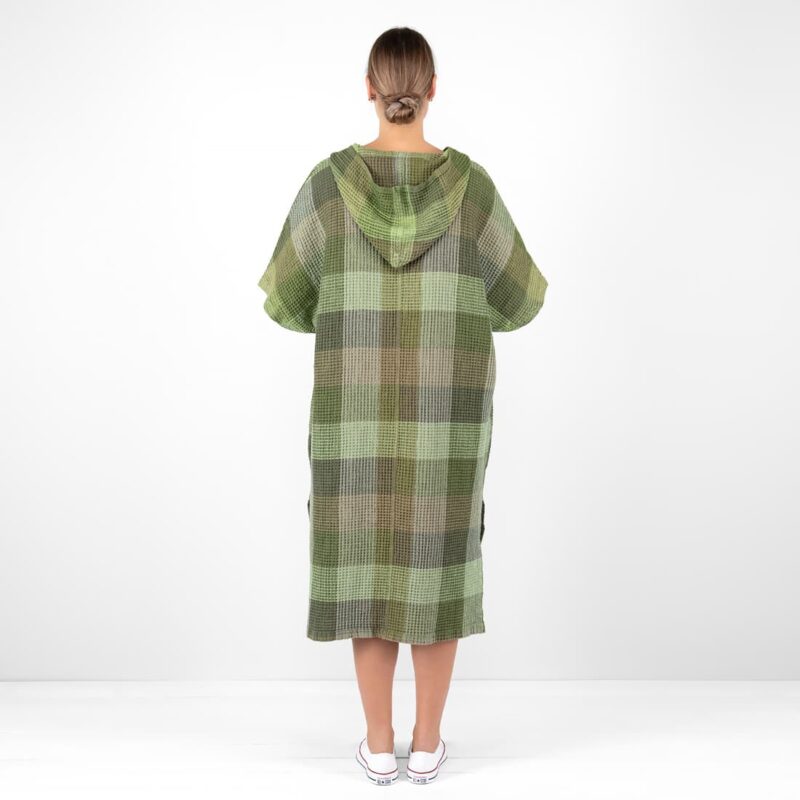green linen poncho from backside.