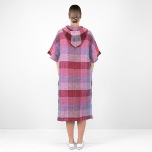lilac linen poncho from backside.