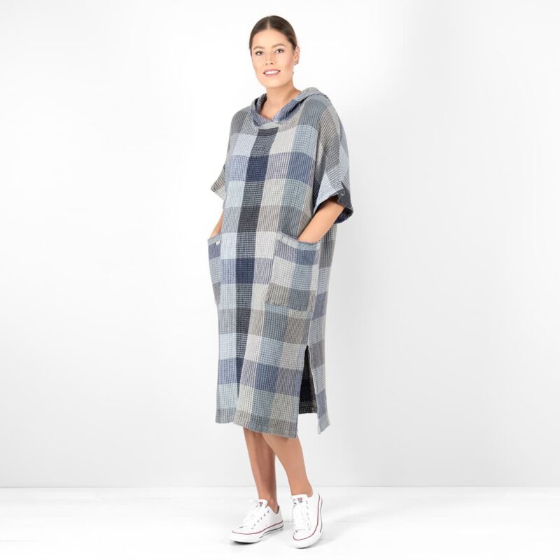 grey blue linen poncho bingo with slits.