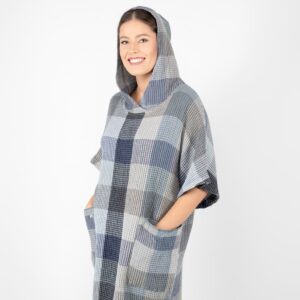 BINGO Ponczo szare w grafit 9 grey blue linen poncho bingo with hoodie.