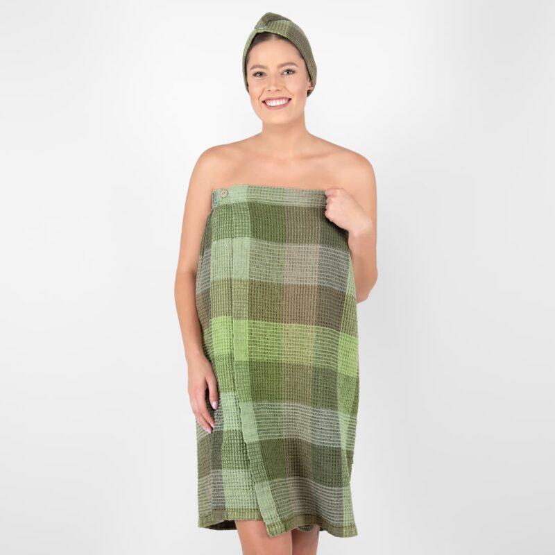 linen green wrap towel washed.
