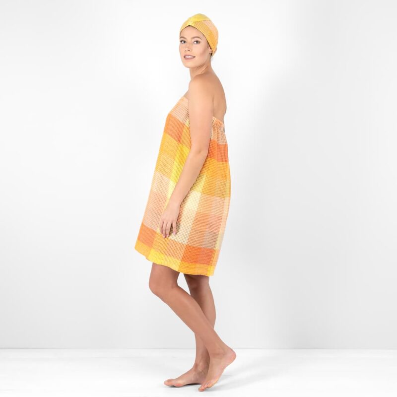 orange linen wrap towel.