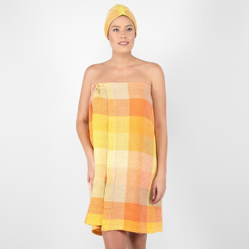 orange linen wrap towel, washed.