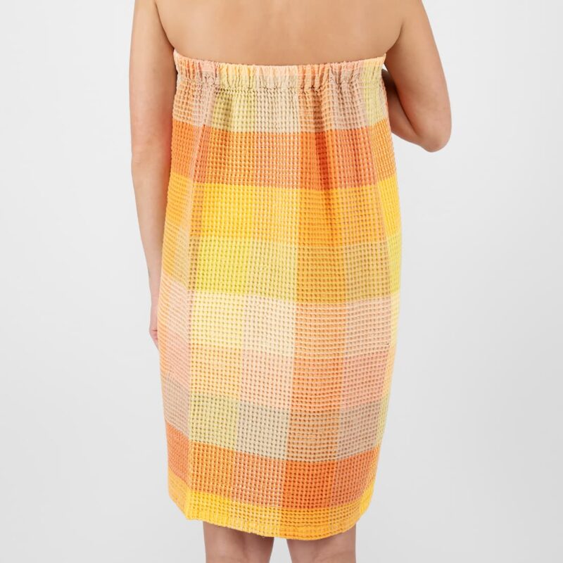 orange linen wrap towel, from backside.