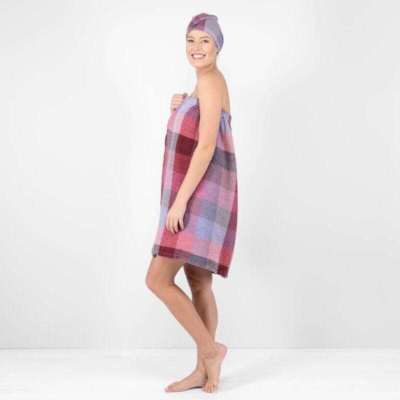 lilac wrap linen towel, bingo, waffle, washed.