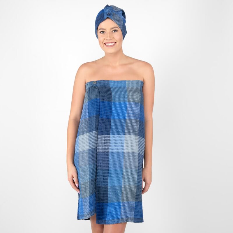blue linen wrap towel bingo waffle structure.