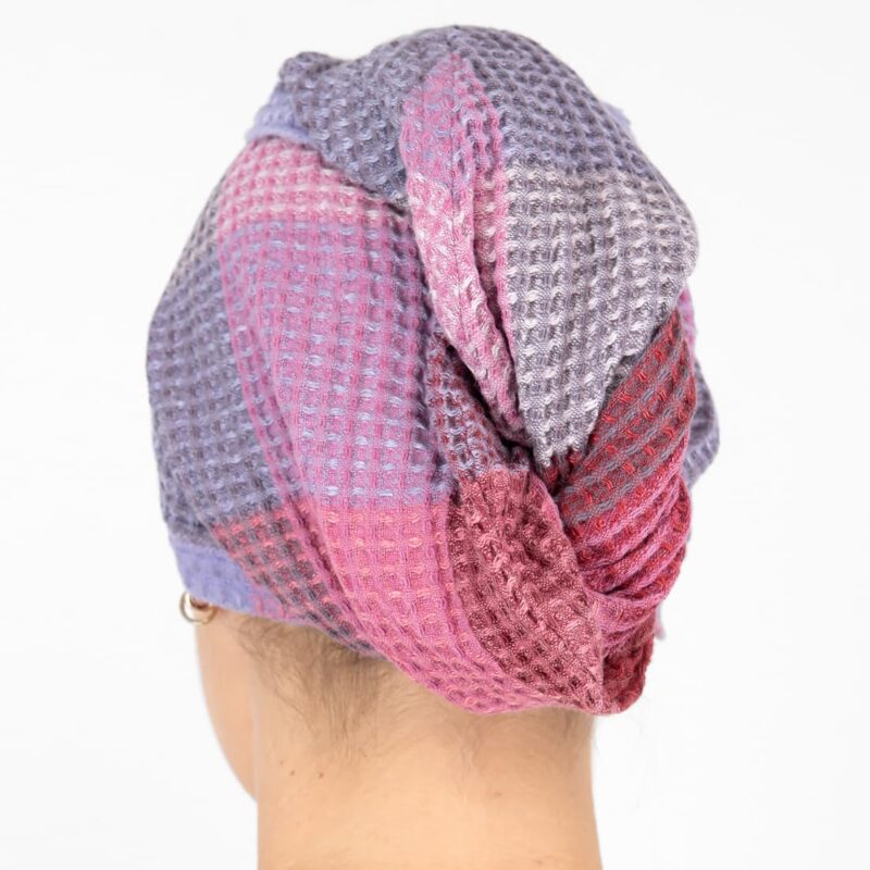 lilac hair wrap linen towel bingo from back side.
