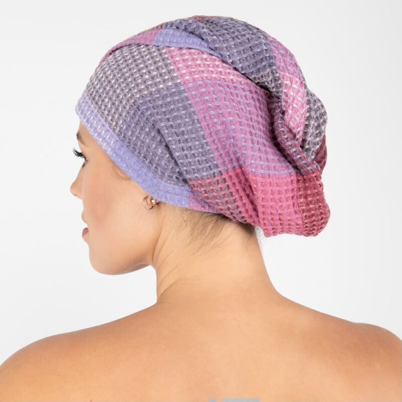 lilac hair wrap linen towel bingo, waffle, washed.