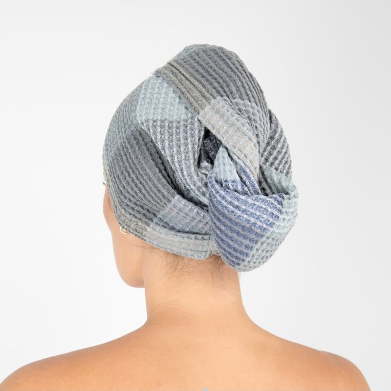grey hair wrap linen towel, bingo, waffle.