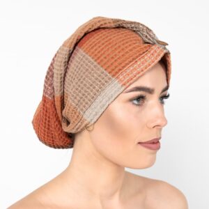 Brown hair wrap linen towel
