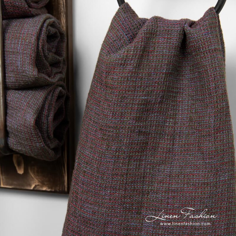 Multicolored linen towel, waffle pattern