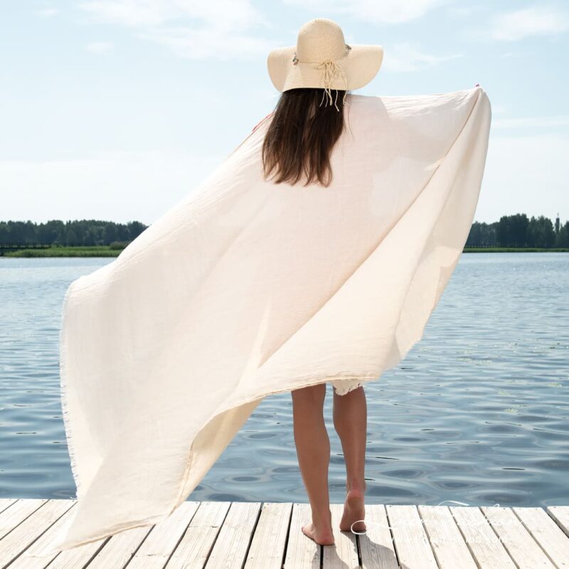 Linen cotton beach towel in narrow stripes