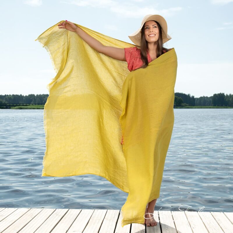 Lightweight greenish yellow linen cotton beach towel