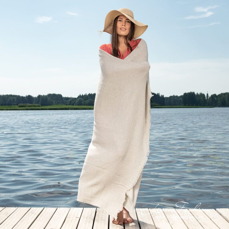 Linen light grey beach towel