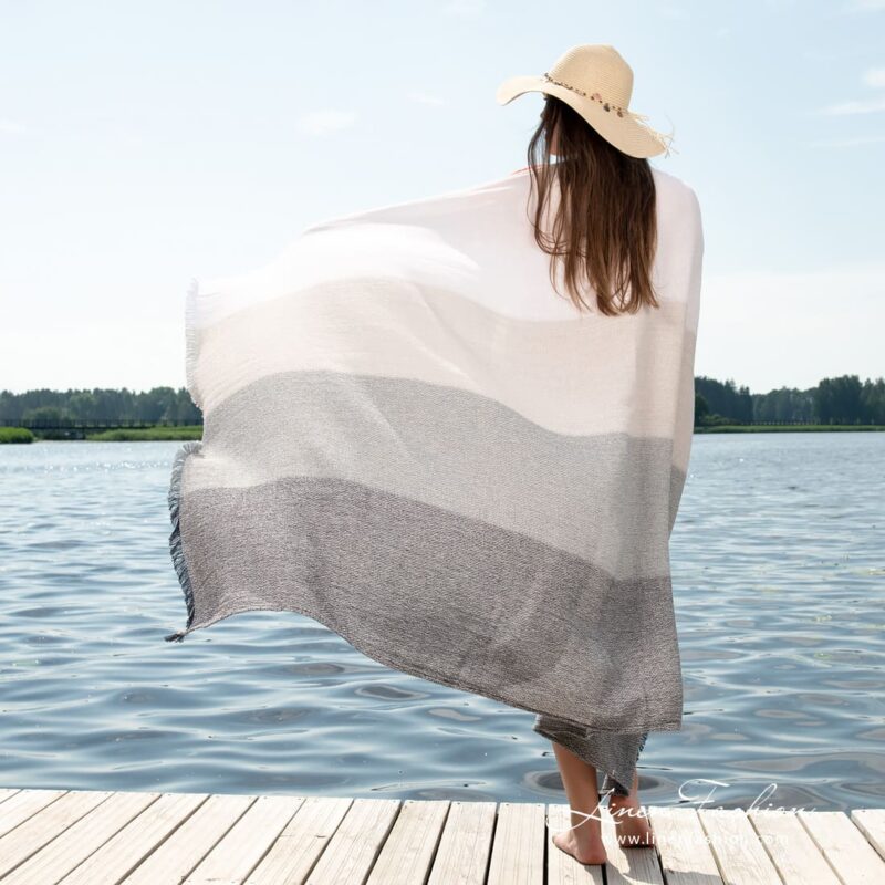 Linen cotton beach towel in wide horizontal stripes
