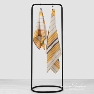 Linen cotton beige striped bath towels.