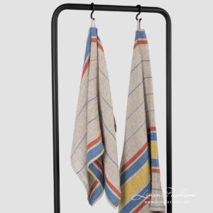 Linen cotton beige bath towel, waffle, washed.