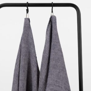 linen blue bath towels with hanger.