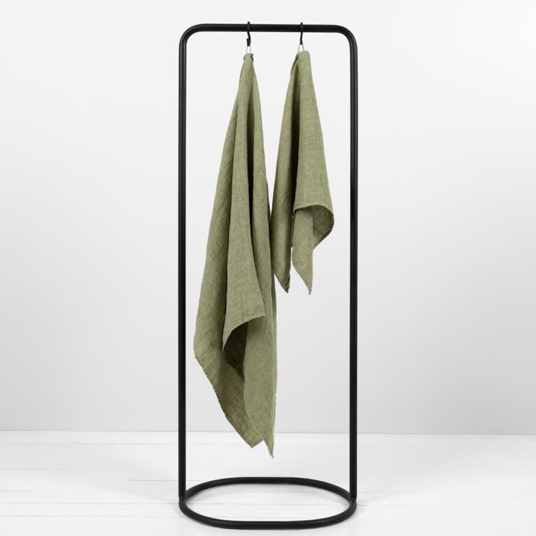 linen green waffle towel