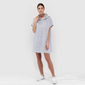 Beach poncho with white and navy stripes