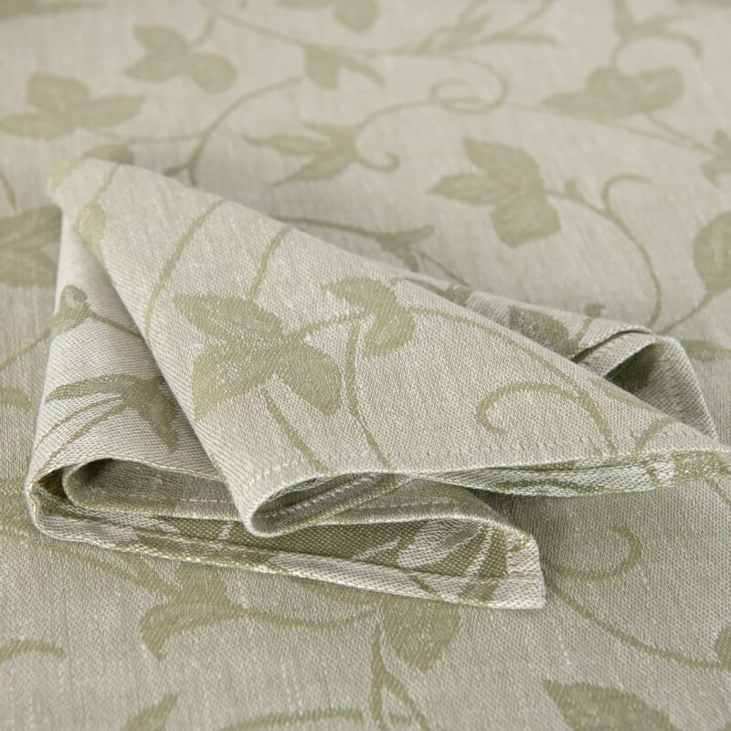 Light green floral ivy pattern linen cotton napkin, folded
