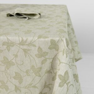 Linen cotton green floral vine pattern tablecloth, detail