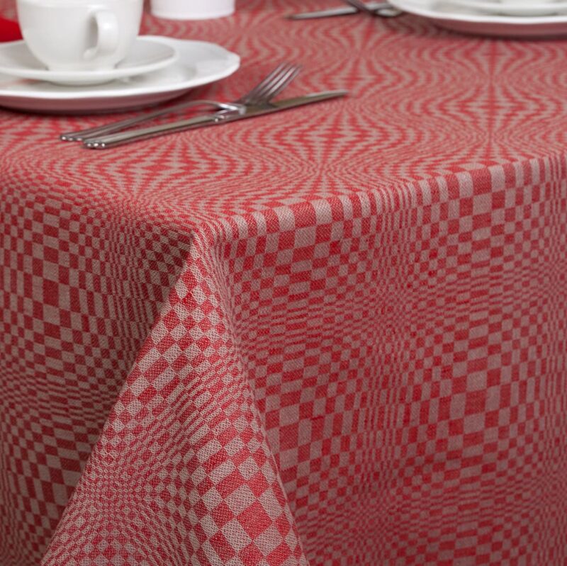 Red checked linen cotton tablecloth