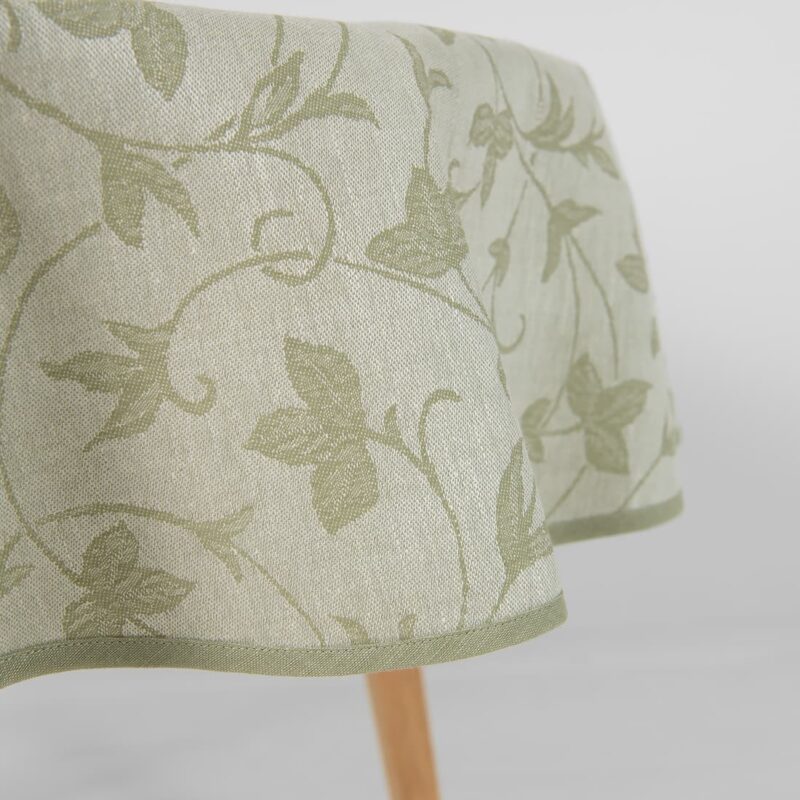 Round/oval linen cotton green floral tablecloth, with green piping