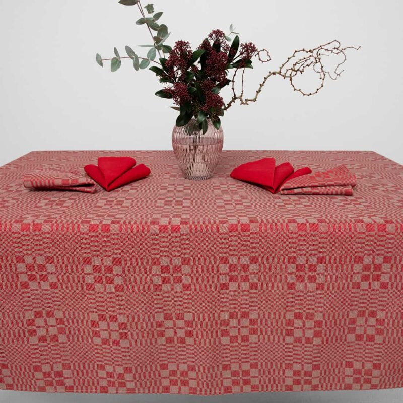 WILLOW linen cotton red tablecloth, with matching napkins