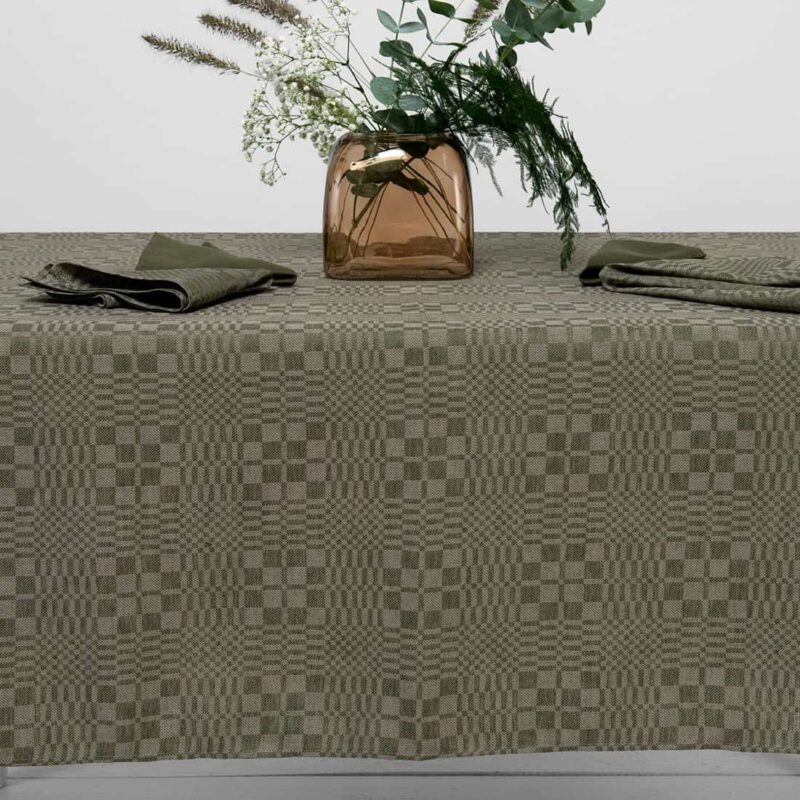 WILLOW linen cotton green tablecloth, with matching napkins