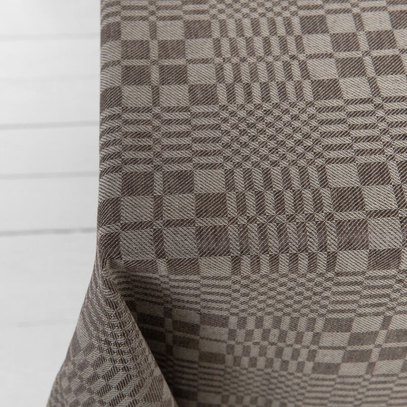 Linen cotton checked brown tablecloth, twill weave
