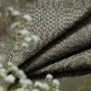 Green linen cotton napkin, twill check pattern