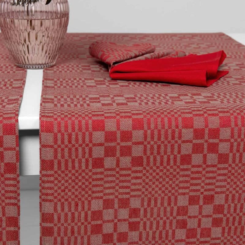 WILLOW red linen cotton table runner, twill weave