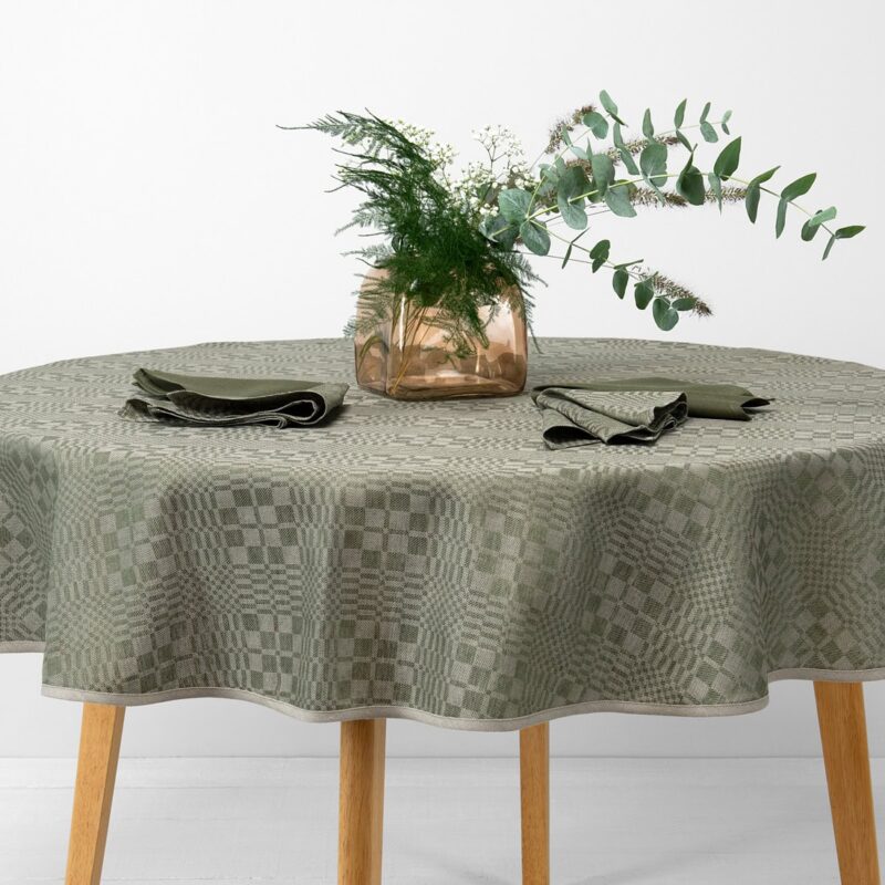WILLOW round/oval tablecloth green check pattern