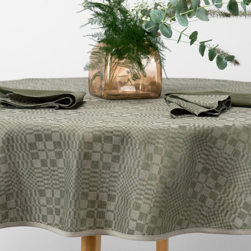 WILLOW round/oval tablecloth green, twill weave