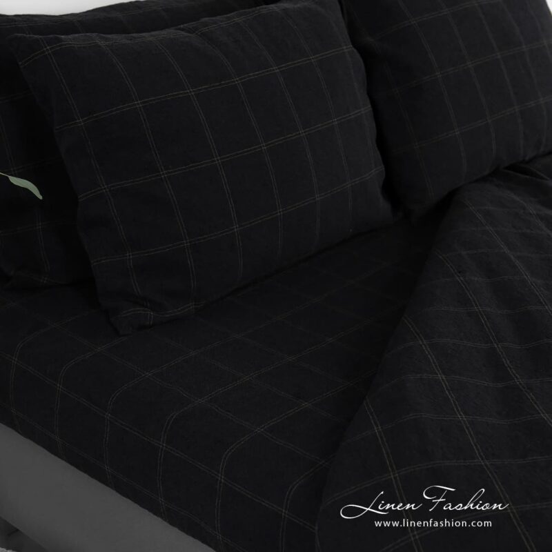 BOSKA black linen cotton flat and fitted sheets