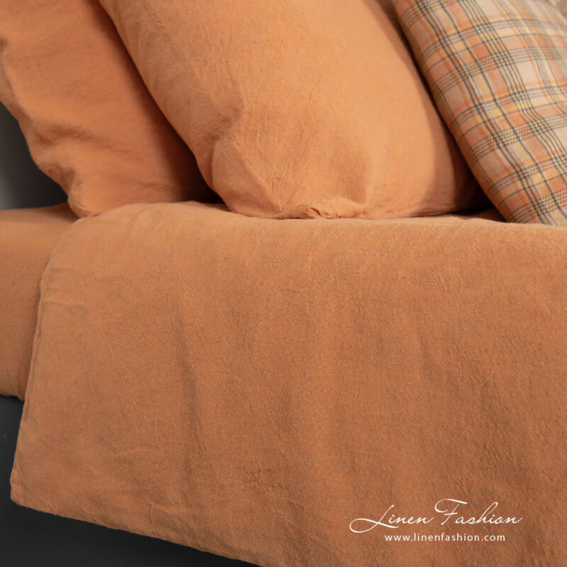 linen cotton orange bedlinen, pillow case & Duvet cover.