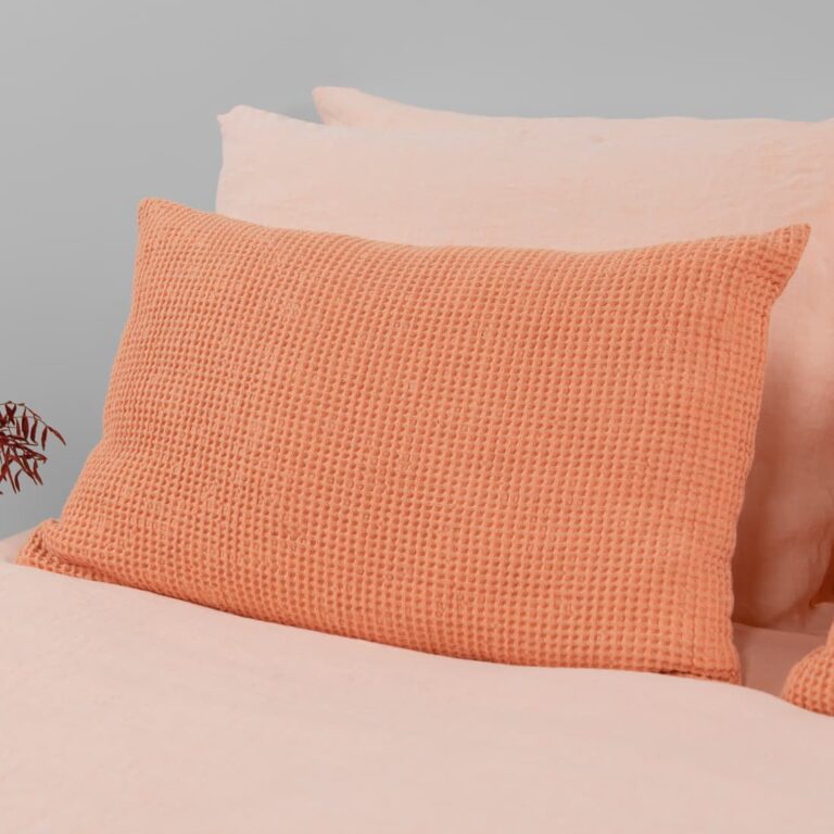 peach linen cushion cover waffle