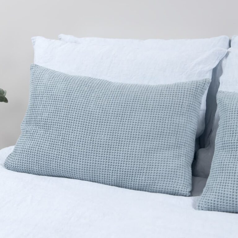 half linen ice blue cushion cover