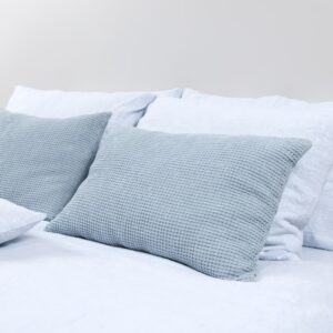 half linen ice blue cushion cover, washed