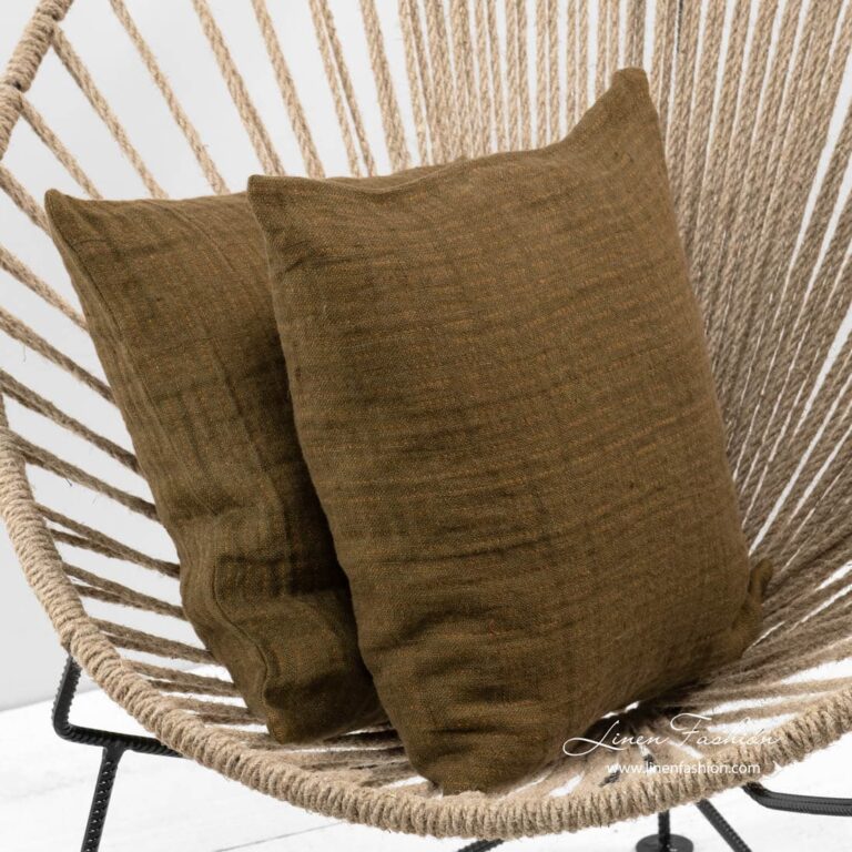 Green linen cushion cover, fargo.