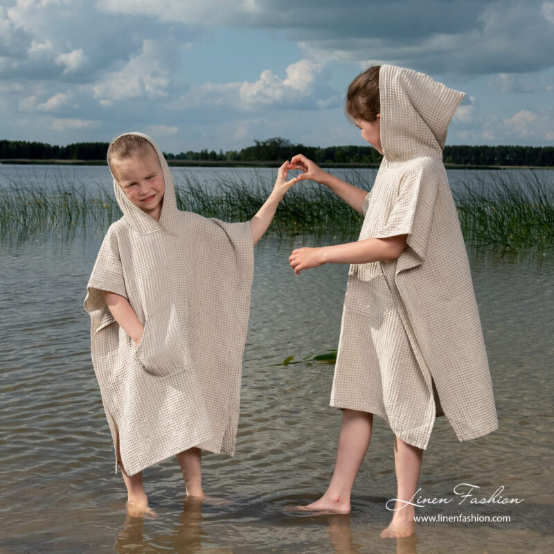 Childrens linen poncho towel